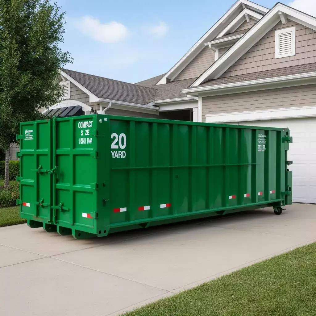 20-yard roll-off dumpster on a concrete driveway